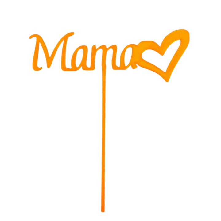 Украса за торта "МАМА" топер рожден ден на мама 16х15 см оранжев