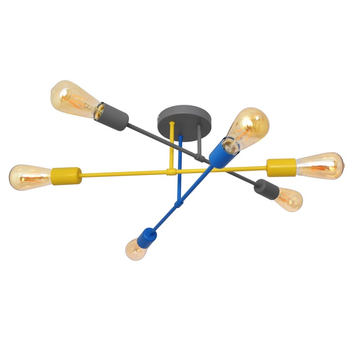 Candelabru HELAM CAMBRIDGE, 6 surse iluminare, metal gri, 58x23cm