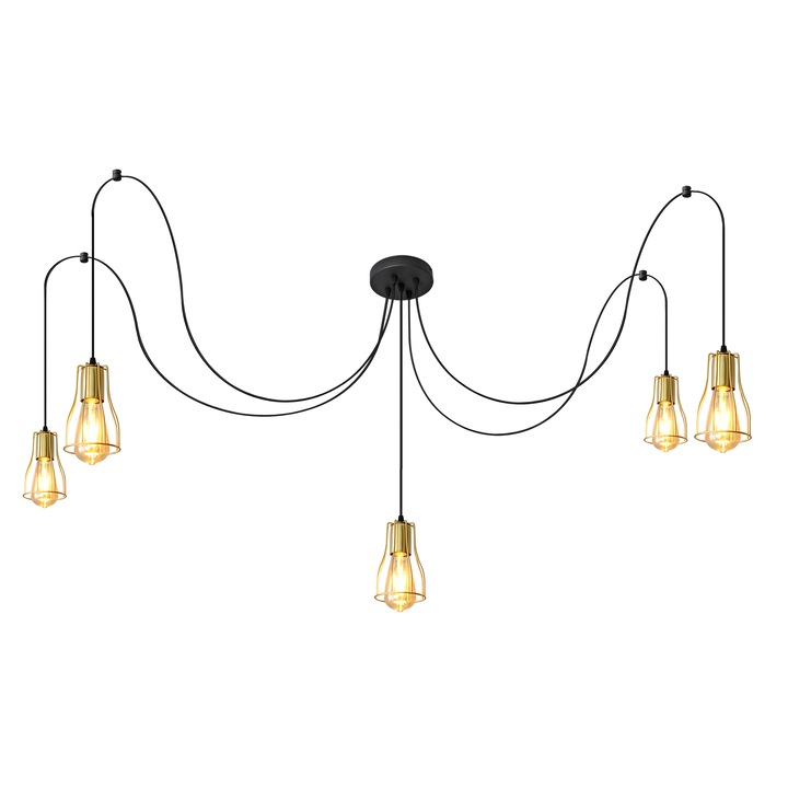 Pendul, Helam, Metal, E27, 2400 x 140 x 100 mm, Negru/Auriu