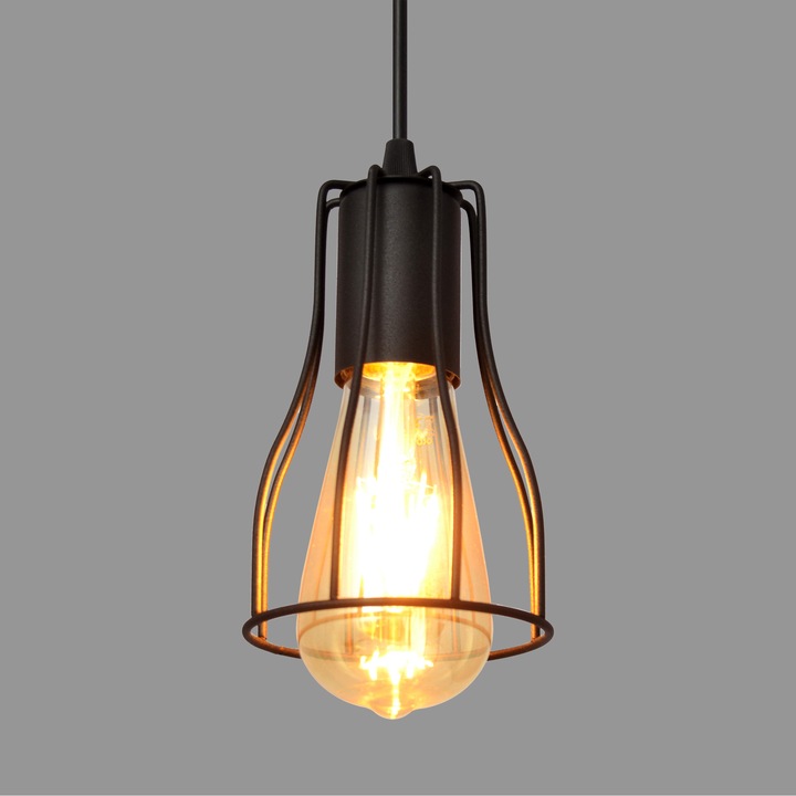 Висяща лампа, HELAM, Метал, E27, Черна