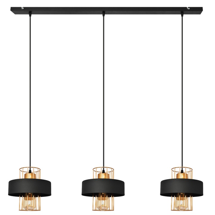 Троен висящ полилей, HELAM, Метал, 99 см, Черен/Златен