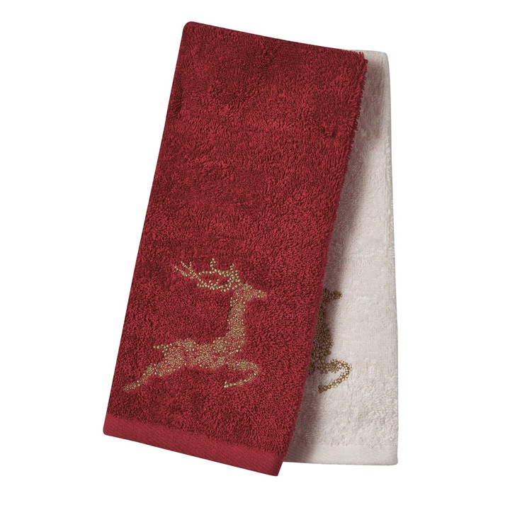 Set 2 prosoape Das Home, Model de Craciun, 40x60 cm, Alb/Rosu