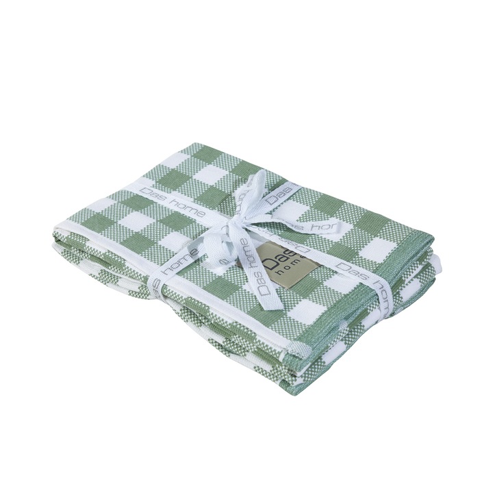 Set 2 prosoape de bucatarie Das Home 40x60 cm, Bumbac, Alb/Verde