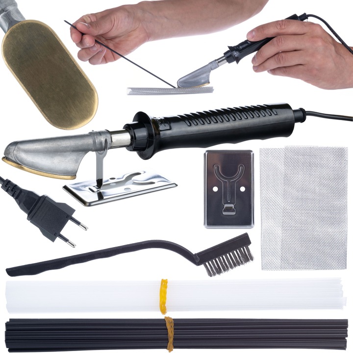 Fier de lipit, Rosfix, pentru netezirea plasticului + set de materiale plastice si plase