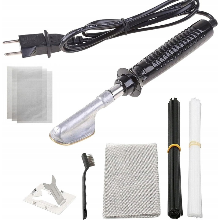 Поялник за изглаждане на пластмаса + комплект пластмасови материали + комплект от 3 мрежи, Rofix, 20 x 15 см