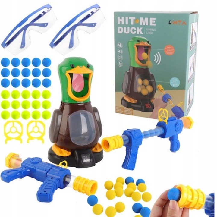 Joc de tragere la tinta set Hungry Duck, 2 arme, galben-albastru, MTA