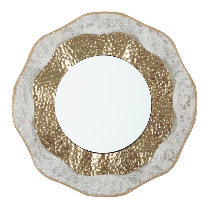 Oglinda decorativa Mauro Ferretti Shai Light Ø 54,5X4,5 cm, Auriu/Crem