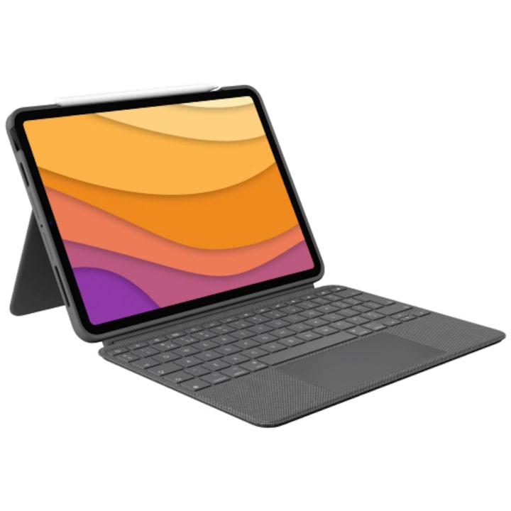 Калъф Logitech Combo Touch, Със сваляща се клавиатура и тракпад, За iPad Air gen 4.5, UK, Сив