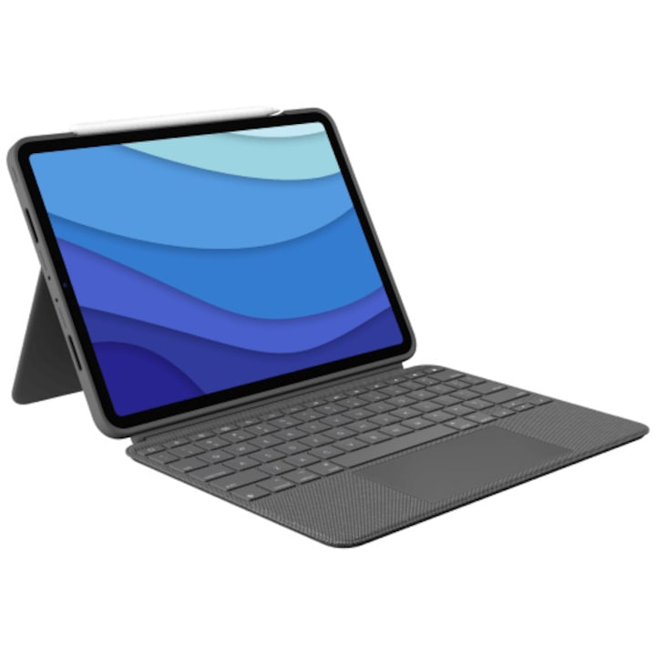 Калъф Logitech Combo Touch, Със сваляща се клавиатура и тракпад за iPad Pro 11" gen 1-4, US, Сив
