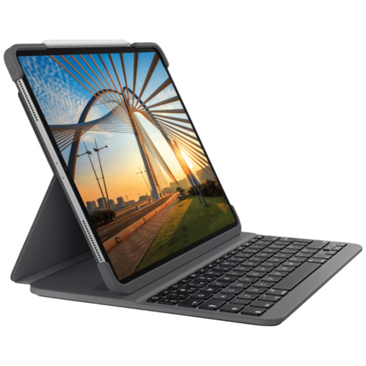 Калъф с осветена клавиатура Logitech Slim Folio Pro, Bluetooth, за iPad Pro 11 инча gen 1-4, UK, Graphite