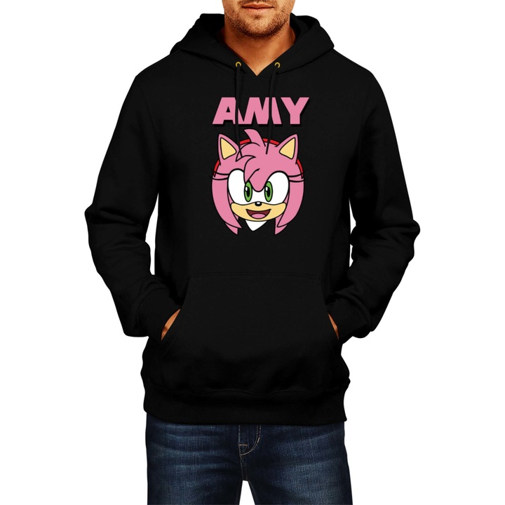 Hanorac barbati Sonic The Hedgehog Tralala Amy Face 01, Negru
