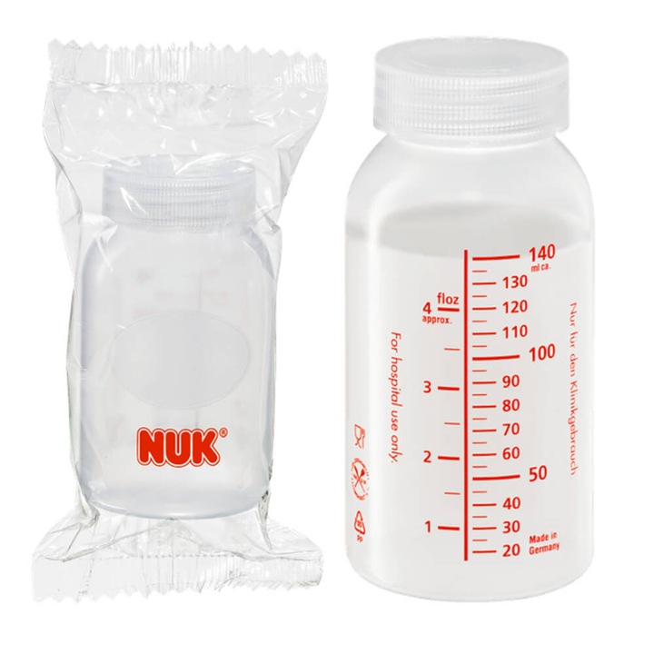 Flacon steril de unica folosinta, NUK, Plastic, 140 ml, Transparent