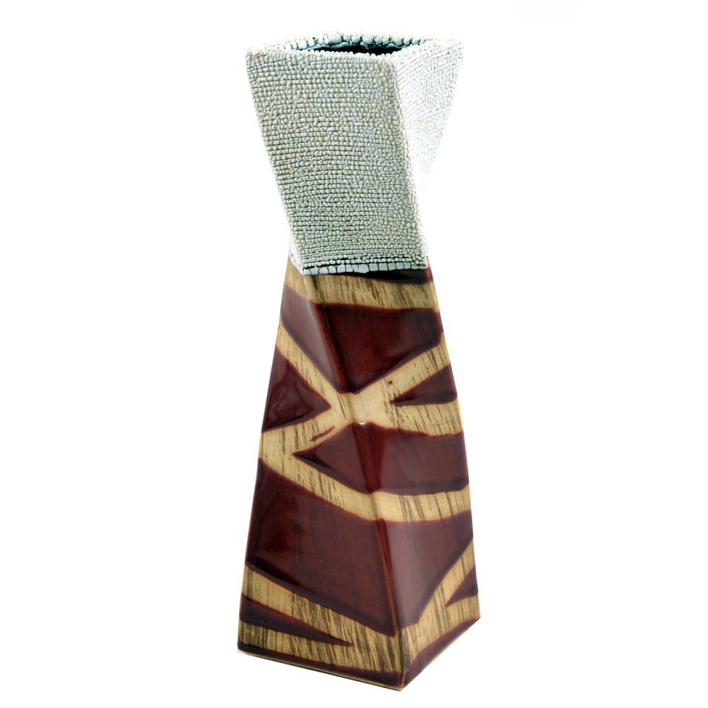 Vaza Accent 011259, ceramica, Alb si rosu, 30 cm