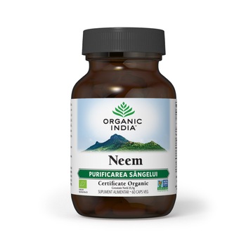 Supliment Natural ORGANIC INDIA Neem, Antibiotic Natural, 100% Certificat Organic - Antibiotic Natural, Adjuvant Anti Acnee si Candida, 60 caps, BIO Supliment Natural ORGANIC INDIA Neem, Antibiotic Natural, 100% Certificat Organic - Antibiotic Natural, Adjuvant Anti Acnee si Candida, 60 caps, BIO