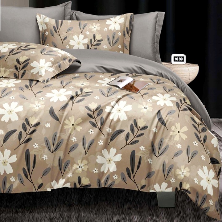 Lenjerie de pat Bumbac Satinat Elegance, 6 piese, pentru pat dublu, multicolor, Ralex Pucioasa, 230x250cm, LDP-BS-ELE-10013