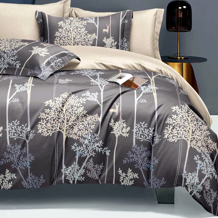 Lenjerie de pat Bumbac Satinat Elegance, cearceaf cu elastic, 6 piese, pentru pat dublu, multicolor, Ralex Pucioasa, 160x200cm, LDP-BS-ELEH-10018