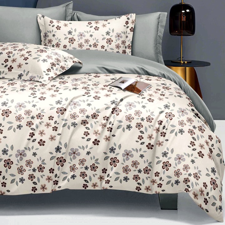 Lenjerie de pat Bumbac Satinat Elegance, cearceaf cu elastic, 6 piese, pentru pat dublu, multicolor, Ralex Pucioasa, 160x200cm, LDP-BS-ELEH-10019