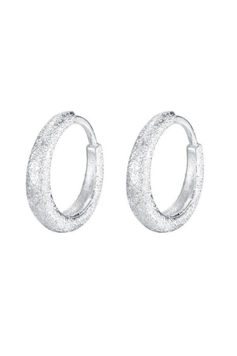 Cercei rotunzi din argint 925 Kaito Hoops argintii cu aspect neslefuit, aniversare, sarbatori, martisor