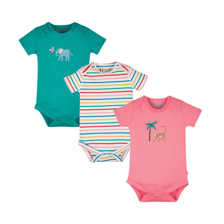 Set body-uri, animale si dungute, (3 bucati), bumbac organic, multicolor, copii, Multicolor