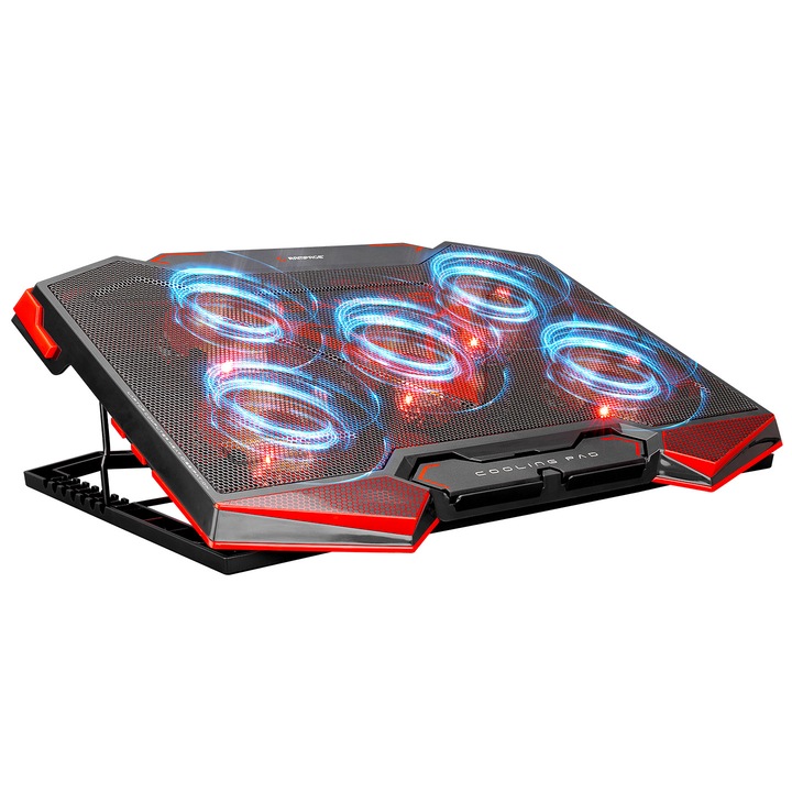 Cooler Laptop Rampage AD-RC5,5 ventilatoare, LED rosu, 15.4-17", Negru/Rosu