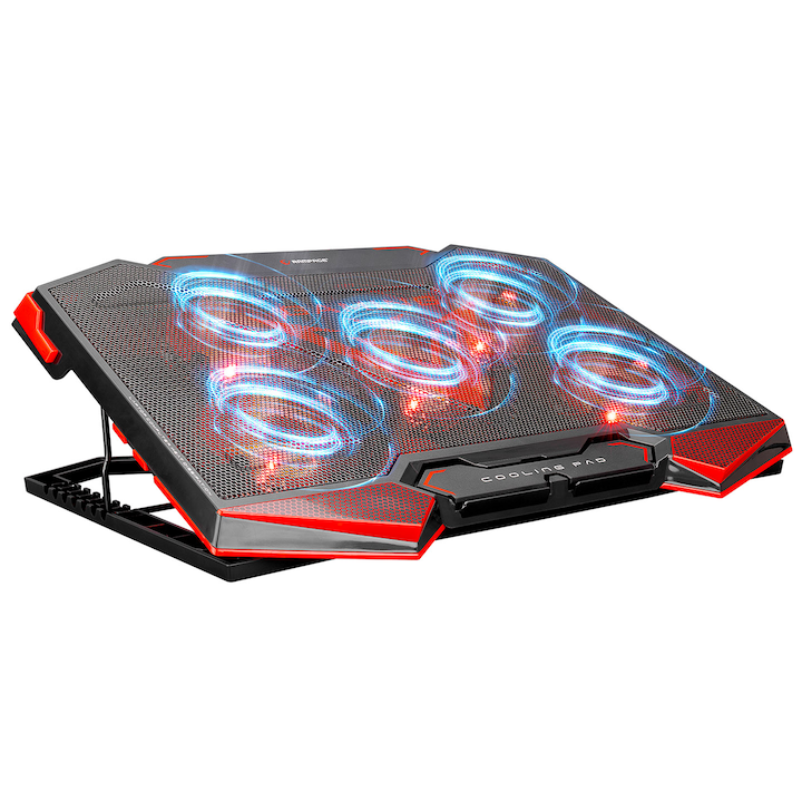 Cooler Laptop Rampage AD-RC5,5 ventilatoare, LED rosu, 15.4-17", Negru/Rosu