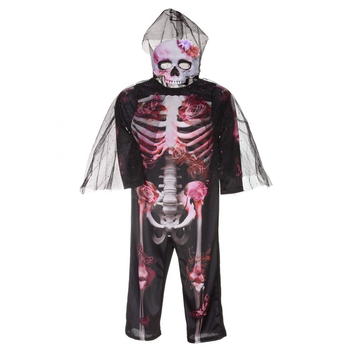 Costum Halloween Schelet, fata, masca, pelerina, 9-10 ani, 134-140 cm