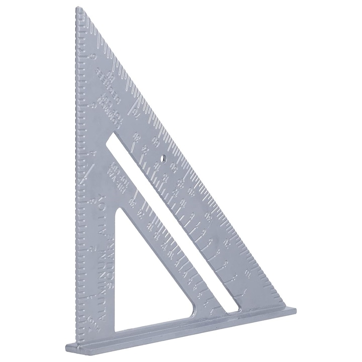 Echer tamplar, Zola®, aluminiu, triunghiular, gravat, 90 grade, cu picior, margini finisate, 18.5x18.2x25.8 cm, argintiu