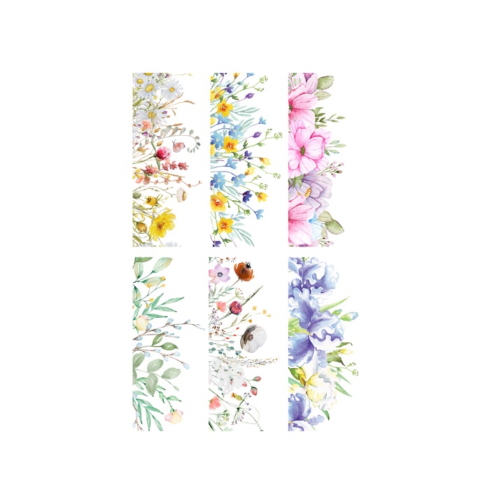 Set 6 semne de carte duble 100% reciclate Flowers, carton texturat-tactil 250g