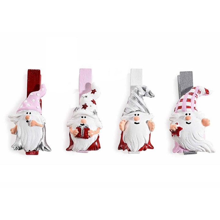 Set 24 decoratiuni Mos Craciun cu clips 2.5x4.5 cm