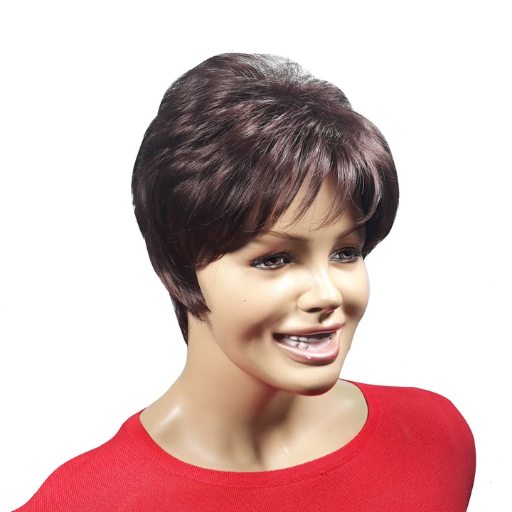 Peruca dama, fibra sintetica, cu aspect natural, roscat inchis