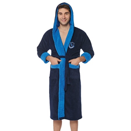 Halat Baie Pufos Barbat, Bumbac, Gluga, Buzunare, Cordon, Bleumarin/Albastru, L-XL