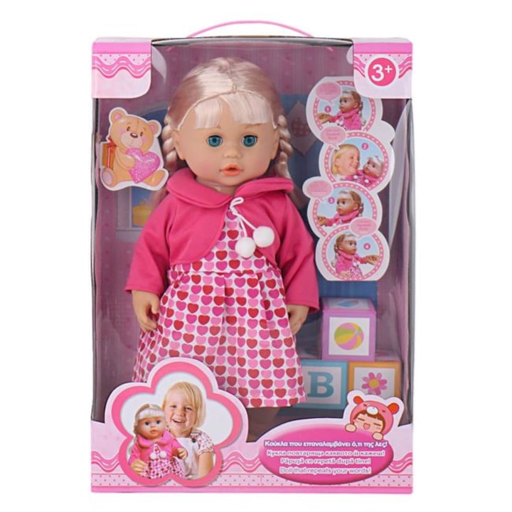 Interaktív baba rózsaszín ruhával lányoknak, Repeat After You, vidám barát minden napra, 41 cm, többszínű, OEM