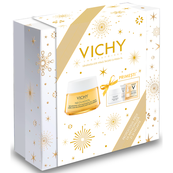 Pachet Crema de zi Vichy Neovadiol Post-Menopause cu efect de refacere a lipidelor si redefinire, 50 ml +Crema de fata antirid de noapte Vichy Neovadiol Peri-Menopause ,15 ml