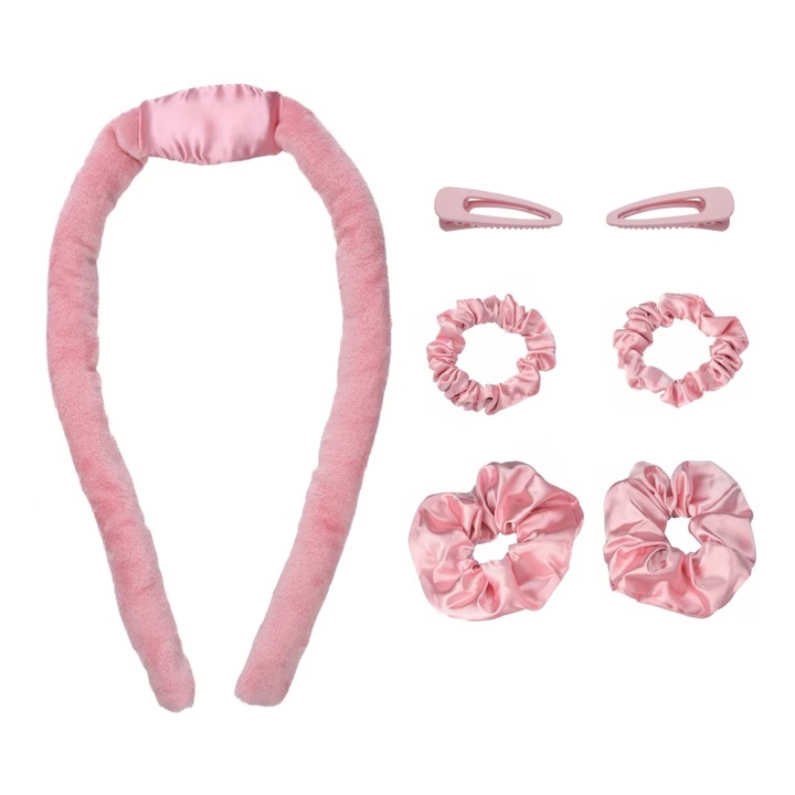 Ondulator bucle fara caldura, din microfibra, Meloni Care, cu accesorii, cutie magnetica, roz