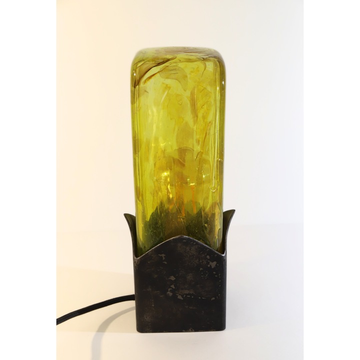 Veioza, din metal si sticla, handmade, Capsule II, pentru dormitor sau living, soclu E27, H30 x L10