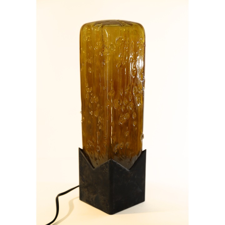 Veioza din metal si sticla, handmade, "Capsule III ", soclu E27, H35 x L10