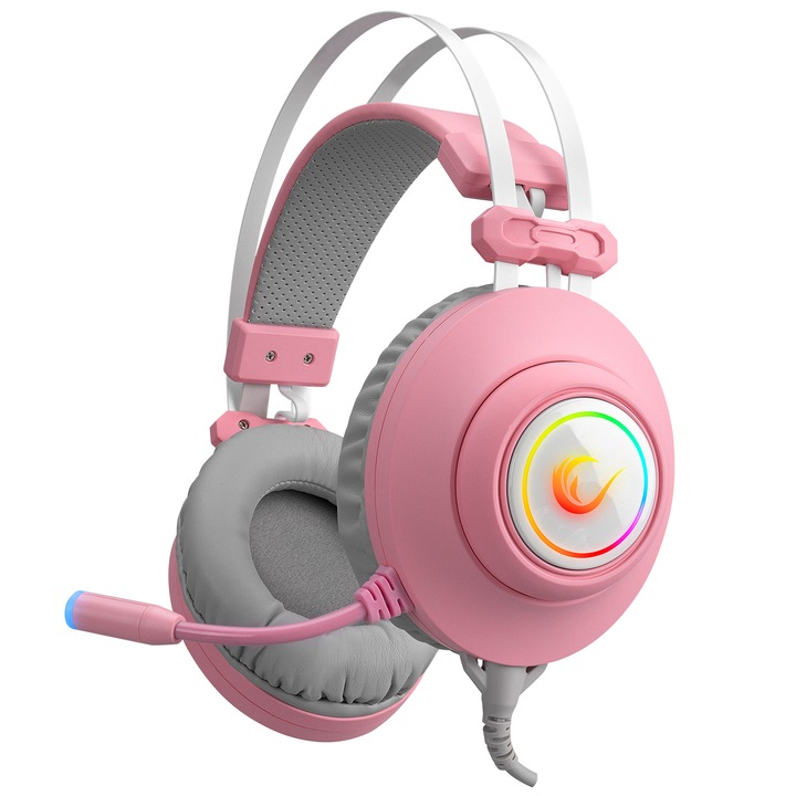 Геймърски слушалки Rampage RM-K1 PULSAR, Virtual 7.1 surround, Vibration, RGB осветление, USB, Pink