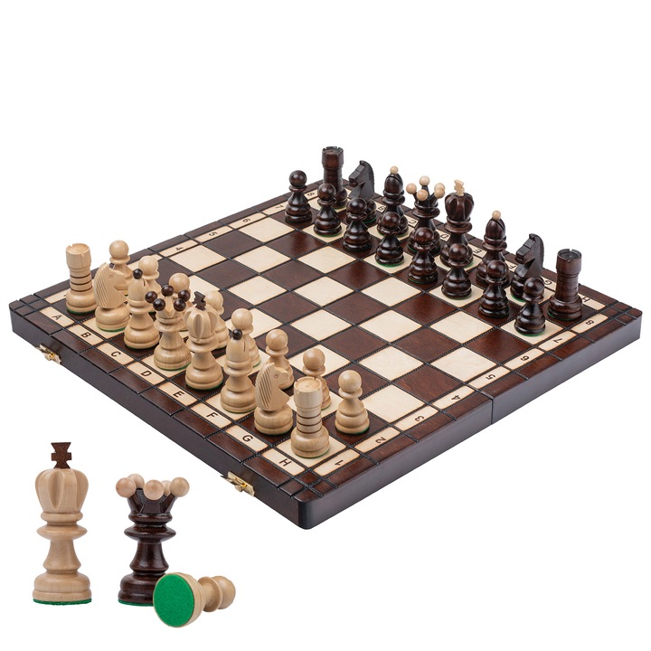 Set de sah din lemn PEARL XL realizat manual | Master of Chess | Classic Brown | Set de sah 42cm | Set de sah mare pentru adulti si pentru copii - Tabla de sah cu cifre