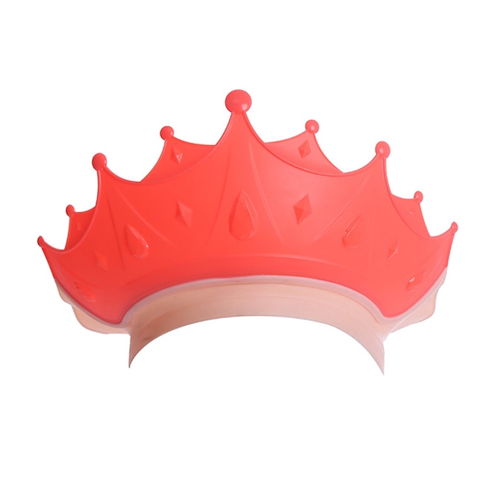 Детска шапка за къпане Teno®, защита от шампоан за очи и уши, регулируема, форма на крал/кралица, розова