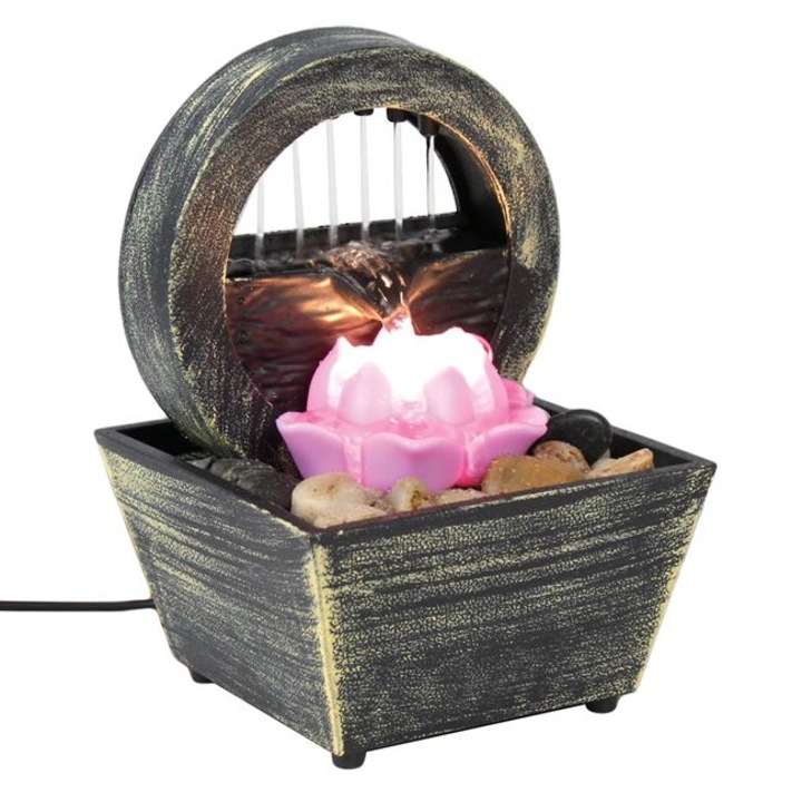 Декоративен артезиански фонтан с LED, цветя и камъни eBA®, 12 x 12 x 18 cm