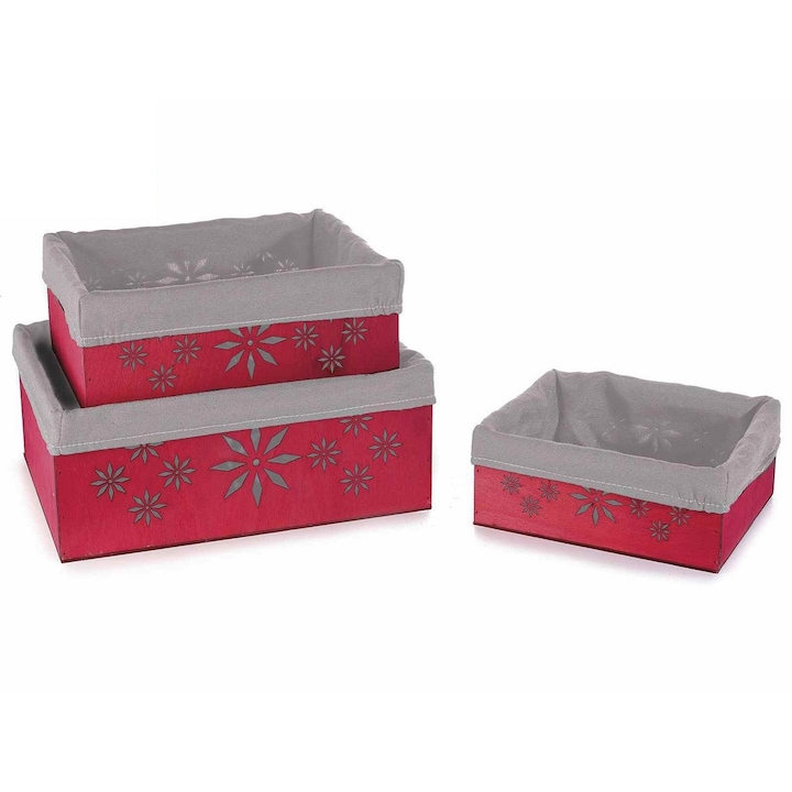 Set 3 cosuri decorative Craciun lemn 30x23x12 cm, 25x20x10 cm, 20x16.5x8 cm