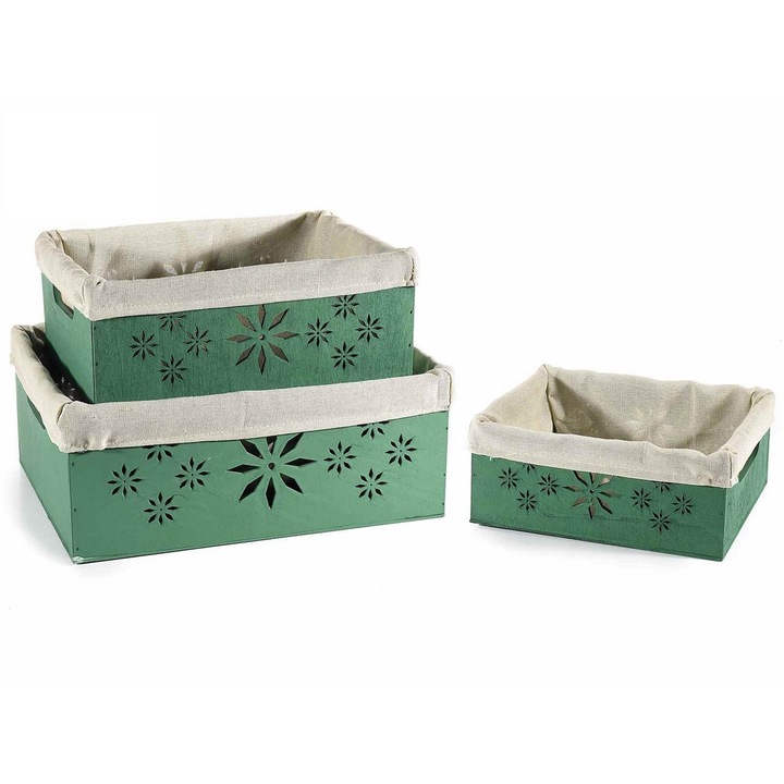 Set 3 cosuri decorative Craciun lemn verde 30x23x12 cm, 25x20x10 cm, 20x16.5x8 cm