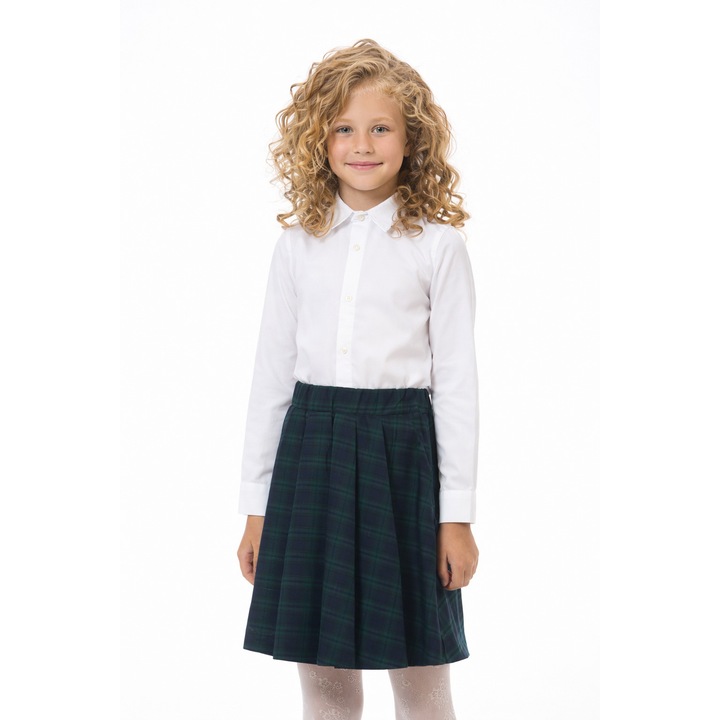 Fusta BE YOU pentru scoala in carouri, tesatura rezistenta, Verde