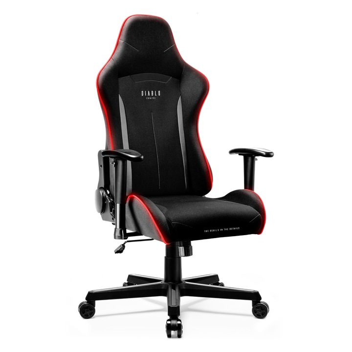LED геймърски стол, Diablo Chairs, X-Starter, черен, 122-132 см