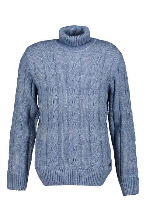 Pierre Cardin, Pulover cu guler inalt si model torsade, Albastru pastel