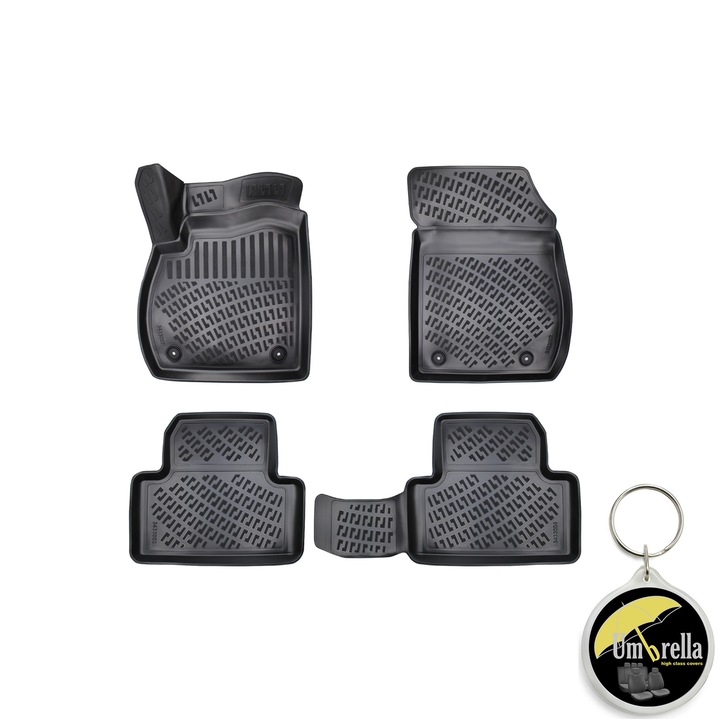 Set 4 covorase auto cauciuc tip tavita Premium Line 3D pentru OPEL ZAFIRA TOURER C 2011-2019 si breloc Umbrella