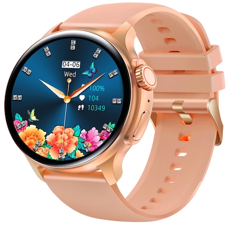 Ceas Smartwatch si Bratara fitness Dama Dewifier K58 Roz-Auriu, Display AMOLED 1.43 inch, Meniu limba romana, Autonomie 10 zile, Notificare Apeluri, Sms, Social Media, Rezistenta la apa IP67, Monitorizare Activitati Fizice, Somn, Puls, Saturatie Oxigen