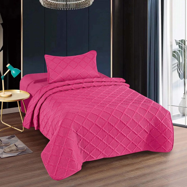 Спално завивка UNI 160x230 см с калъфка 50x70 см, ромб, розово