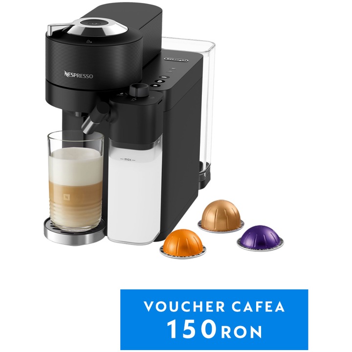 Espressor Nespresso by DeLonghi Vertuo Lattissima ENV300B , 1500 W, 1.5 L, Negru, set capsule degustare inclus