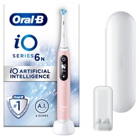 Periuta de dinti electrica Oral-B iO6 N cu tehnologie magnetica si micro-vibratii, inteligenta artificiala, display led interactiv, senzor de presiune smart, timer vizibil, 5 moduri, 1 capat, trusa de calatorie, roz